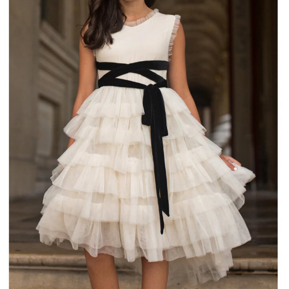 Joyfolie Cream and Black Layered Formal Dress